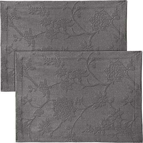 Erwin Müller Tischwäsche, Tischset 2er-Pack mit Jaquardmuster, Serie Arnsberg anthrazit Größe 35x50 cm - Robustes Gewebe ist bügelleicht und Lange haltbar, mit hochwertigem Kuvertsaum (weitere Farben von Erwin Müller