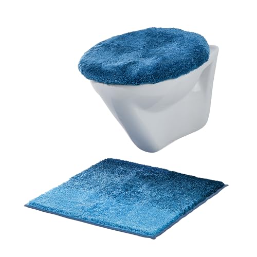 Erwin Müller WC-Deckelbezug Uni blau Größe 47x50 cm Katerini - trocknergeeignet, moderner Farbverlauf, mit Schnürung von Erwin Müller