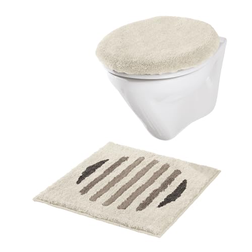 Erwin Müller WC-Vorlage ohne Ausschnitt Streifen Matala - rutschhemmend, angenehmer Hochflor, für Fußbodenheizung geeignet - Sand Größe 50x50 cm von Erwin Müller
