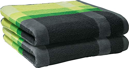 Erwin Müller Walk-Frottier Duschtuch 2er-Pack, Streifenmuster grün Streifen Größe 70x140 cm - schnell trocknend und extra saugstark, praktisch durch beidseitige Schlaufen, 100% Baumwolle von Erwin Müller