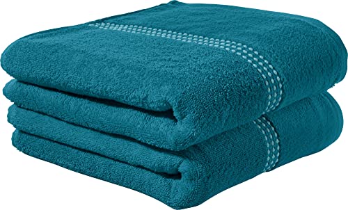 Erwin Müller Walk-Frottier Duschtuch 2er-Pack Mannheim Uni Petrol Größe 70x140 cm - schnell trocknend und extra saugstark, praktisch durch beidseitige Schlaufen, 100% Baumwolle von Erwin Müller