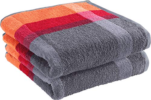 Erwin Müller Walk-Frottier Handtuch 2er-Pack, Streifenmuster orange Streifen Größe 50x100 cm - schnell trocknend und extra saugstark, praktisch durch beidseitige Schlaufen, 100% Baumwolle von Erwin Müller