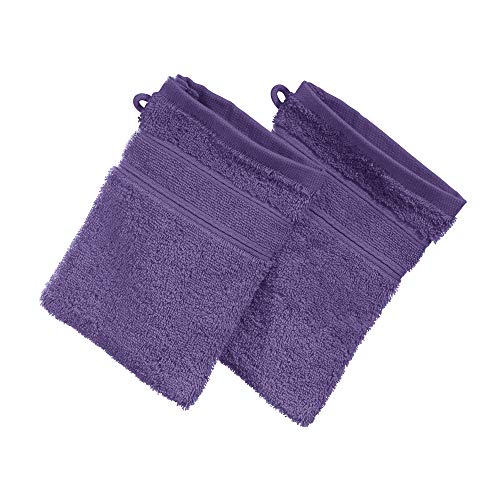 Erwin Müller Waschhandschuh Karlsruhe 2er- Pack 100% Baumwolle lila Größe 15x21 cm - extrem saugstark, leicht, flauschig weich, hautschmeichelnd (weitere Farben) von Erwin Müller