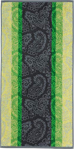 Erwin Müller Walk-Frottier Handtuch Paisleymuster grün Größe 50x100 cm - schnell trocknend und extra saugstark, praktisch durch beidseitige Schlaufen, 100% Baumwolle von Erwin Müller