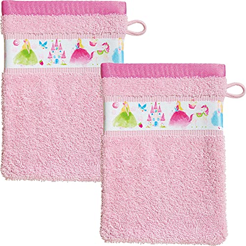 Erwin Müller Waschhandschuh, Waschlappen 2er-Pack Prinzessin Baumwolle - kuschelweich, saugstark, langlebig, mit Aufhänger - rosa Größe 16x21 cm von Erwin Müller