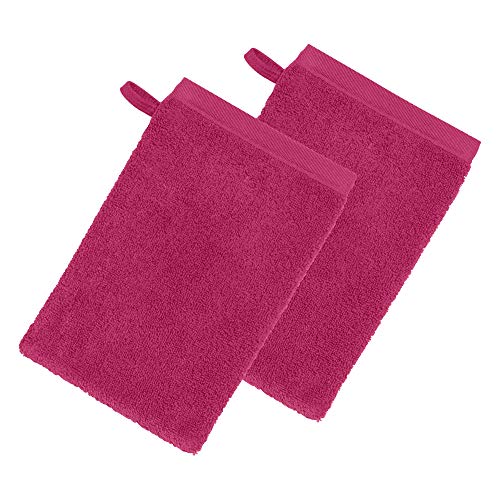 Erwin Müller Waschhandschuh 2er-Pack, Serie Heidenheim 100% Baumwolle -Fuchsia Größe 15x21 cm - schnell trocknend und extra saugstark, kuschelweich, voluminöse Spitzenqualität von Erwin Müller