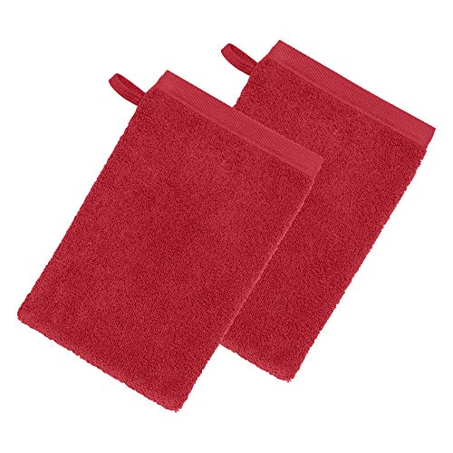 Erwin Müller Waschhandschuh 2er-Pack, Serie Heidenheim 100% Baumwolle -rot Größe 15x21 cm - schnell trocknend und extra saugstark, kuschelweich, voluminöse Spitzenqualität von Erwin Müller