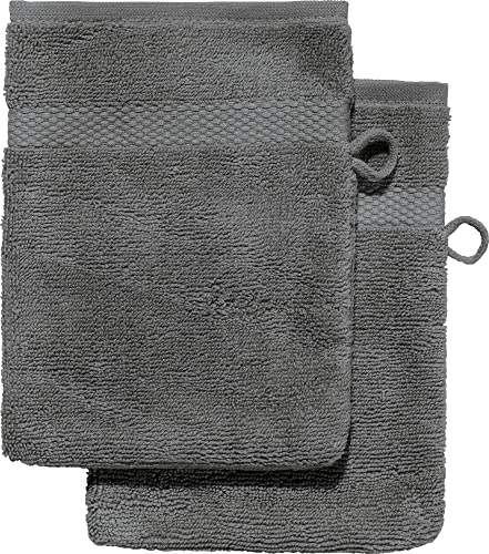 Erwin Müller Waschhandschuh 2er-Pack, Serie Sindelfingen, 100% Baumwolle anthrazit Größe 15x21 cm - Kochfest und trocknergeeignet, saugstarke, langlebige Wohlfühlqualität von Erwin Müller