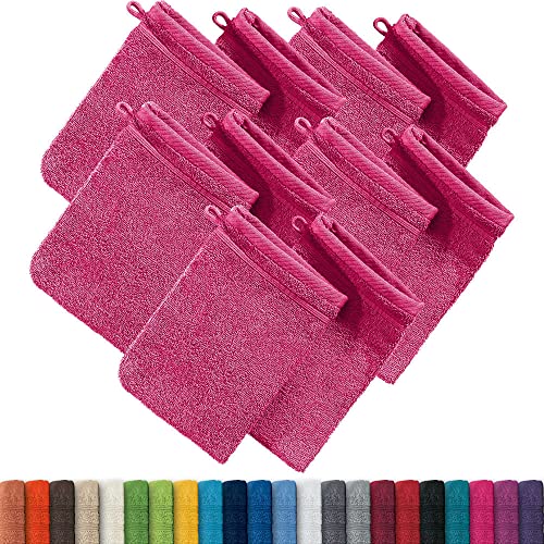 Erwin Müller Waschhandschuh, Waschlappen Heidelberg 10er- Pack, 100% Baumwolle pink Größe 15x21 cm - weiche Qualität, saugstark und strapazierfähig - praktisch durch Schlaufe von Erwin Müller