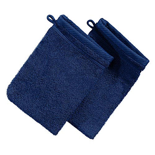 Erwin Müller Waschhandschuh Heidelberg 2er- Pack, 100% Baumwolle Marine Größe 15x21 cm - weiche Qualität, saugstark und strapazierfähig - praktisch durch Schlaufe (weitere Farben) von Erwin Müller