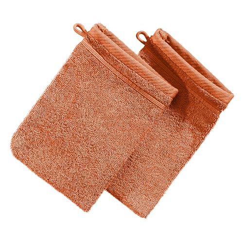 Erwin Müller Waschhandschuh Heidelberg 2er- Pack, 100% Baumwolle Terra Größe 15x21 cm - weiche Qualität, saugstark und strapazierfähig - praktisch durch Schlaufe (weitere Farben) von Erwin Müller