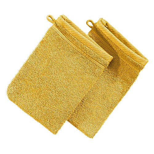 Erwin Müller Waschhandschuh Heidelberg 2er- Pack, 100% Baumwolle gelb Größe 15x21 cm - weiche Qualität, saugstark und strapazierfähig - praktisch durch Schlaufe (weitere Farben) von Erwin Müller