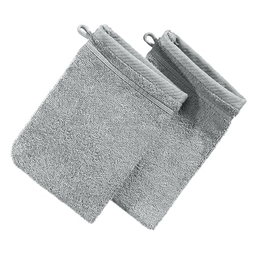 Erwin Müller Waschhandschuh Heidelberg 2er- Pack, 100% Baumwolle hellgrau Größe 15x21 cm - weiche Qualität, saugstark und strapazierfähig - praktisch durch Schlaufe (weitere Farben) von Erwin Müller