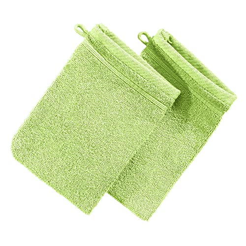 Erwin Müller Waschhandschuh Heidelberg 2er- Pack, 100% Baumwolle hellgrün Größe 15x21 cm - weiche Qualität, saugstark und strapazierfähig - praktisch durch Schlaufe (weitere Farben) von Erwin Müller