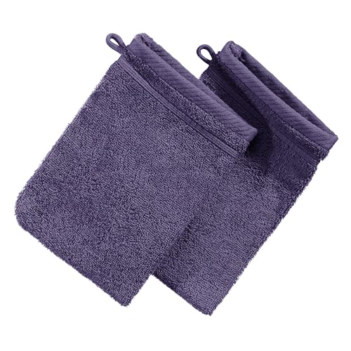 Erwin Müller Waschhandschuh Heidelberg 2er- Pack, 100% Baumwolle lila Größe 15x21 cm - weiche Qualität, saugstark und strapazierfähig - praktisch durch Schlaufe (weitere Farben) von Erwin Müller