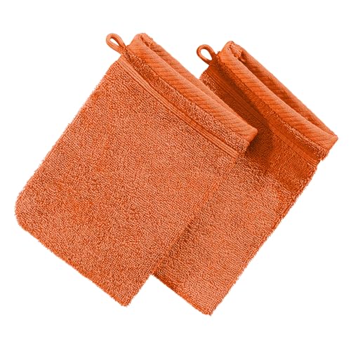 Erwin Müller Waschhandschuh Heidelberg 2er- Pack, 100% Baumwolle orange Größe 15x21 cm - weiche Qualität, saugstark und strapazierfähig - praktisch durch Schlaufe (weitere Farben) von Erwin Müller