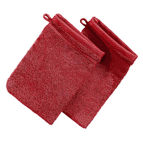 Erwin Müller Waschhandschuh Heidelberg 2er- Pack, 100% Baumwolle rot Größe 15x21 cm - weiche Qualität, saugstark und strapazierfähig - praktisch durch Schlaufe (weitere Farben) von Erwin Müller