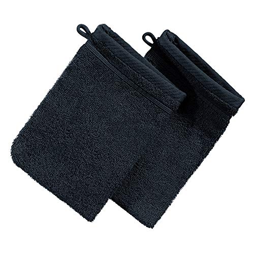 Erwin Müller Waschhandschuh Heidelberg 2er- Pack, 100% Baumwolle schwarz Größe 15x21 cm - weiche Qualität, saugstark und strapazierfähig - praktisch durch Schlaufe (weitere Farben) von Erwin Müller