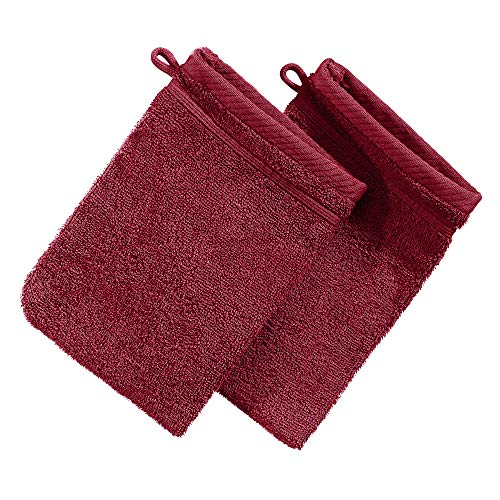 Erwin Müller Waschhandschuh Heidelberg 2er- Pack, 100% Baumwolle weinrot Größe 15x21 cm - weiche Qualität, saugstark und strapazierfähig - praktisch durch Schlaufe (weitere Farben) von Erwin Müller