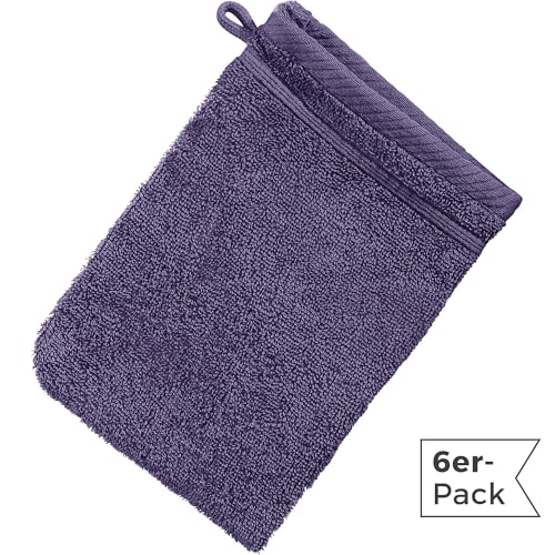 Erwin Müller Waschhandschuh Heidelberg 6er- Pack, 100% Baumwolle lila Größe 15x21 cm- weiche Qualität, saugstark und strapazierfähig - praktisch durch Schlaufe (weitere Farben) von Erwin Müller