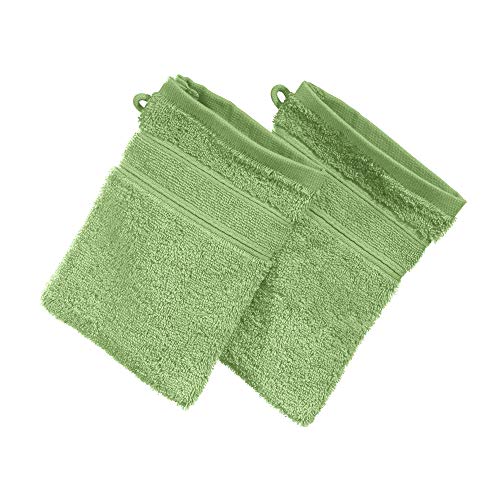 Erwin Müller Waschhandschuh Karlsruhe 2er- Pack 100% Baumwolle grün Größe 15x21 cm - extrem saugstark, leicht, flauschig weich, hautschmeichelnd (weitere Farben) von Erwin Müller