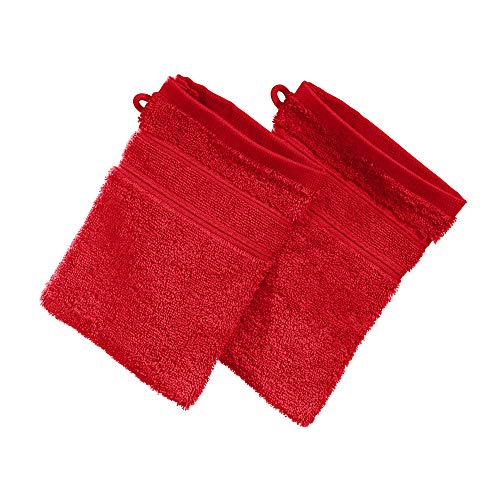 Erwin Müller Waschhandschuh Karlsruhe 2er- Pack 100% Baumwolle rot Größe 15x21 cm - extrem saugstark, leicht, flauschig weich, hautschmeichelnd (weitere Farben) von Erwin Müller