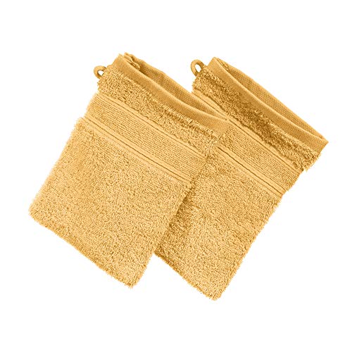Erwin Müller Waschhandschuh Karlsruhe 2er- Pack 100% Baumwolle gelb Größe 15x21 cm - extrem saugstark, leicht, flauschig weich, hautschmeichelnd (weitere Farben) von Erwin Müller