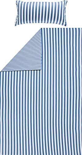 Erwin Müller Wende-Bettwäsche, Bettbezug, Kissenbezug Single-Jersey Streifen blau-weiß Größe 80x80 cm / 200x220 cm - temperaturausgleichend, formstabil, pflegeleicht, mit Reißverschluss von Erwin Müller