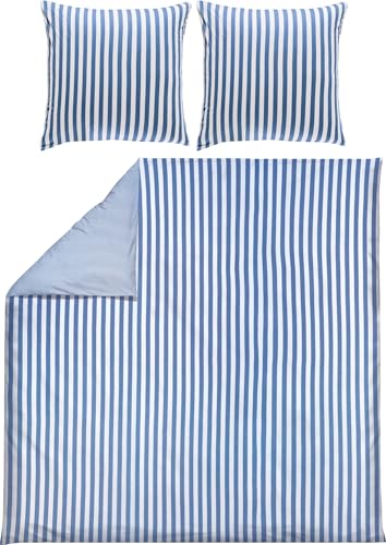 Erwin Müller Wende-Bettwäsche, Bettbezug, Kissenbezug Single-Jersey Streifen blau-weiß Größe 80x80 cm / 200x220 cm - temperaturausgleichend, formstabil, pflegeleicht, mit Reißverschluss von Erwin Müller