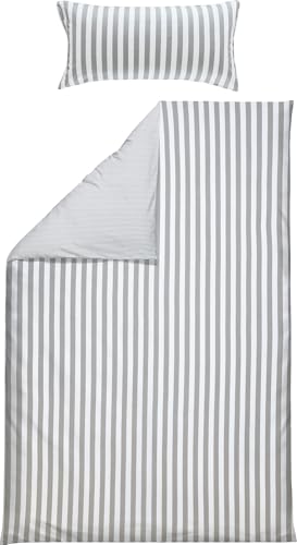 Erwin Müller Wende-Bettwäsche Edelflanell Streifen Silber-weiß Größe 40x80 cm / 135x200 cm - flauschig weich, angenehme Wärme, temperaturausgleichend, pflegeleicht, mit Reißverschluss von Erwin Müller