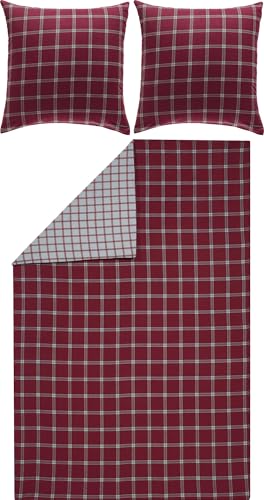 Erwin Müller Flanell Wende-Bettwäsche, Bettgarnitur Karo rot Größe 80x80 cm / 200x220 cm - für kalte Nächte, flauschig weich, temperaturausgleichend, mit Reißverschluss von Erwin Müller