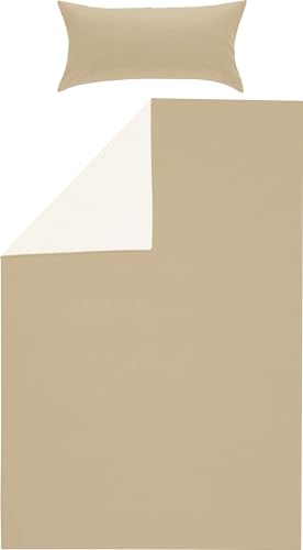 Erwin Müller Wendebettwäsche Lindau Flanell Taupe-wollweiß Größe 155x200 cm (40x80 cm) von Erwin Müller