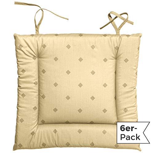 Erwin Müller abwaschbares Stuhlkissen, Sitzkissen mit Bindeband 6er-Pack Neuss im Rautendesign Natur Größe 38x41 cm - acrylversiegeltes Gewebe für leichtes Wischen von Erwin Müller