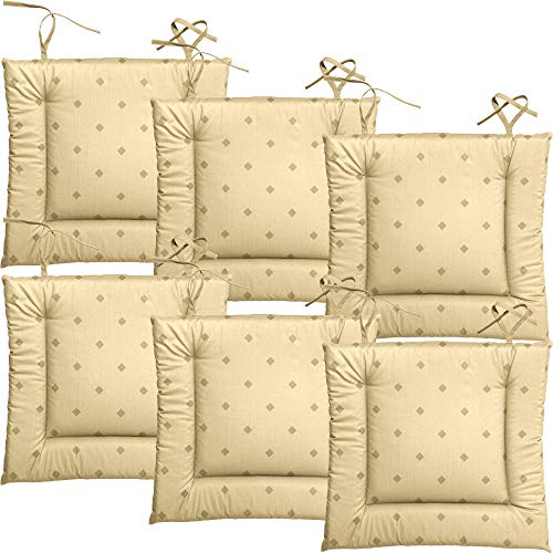 Erwin Müller abwaschbares Stuhlkissen, Sitzkissen mit Bindeband 6er-Pack Neuss im Rautendesign Natur Größe 38x41 cm - acrylversiegeltes Gewebe für leichtes Wischen von Erwin Müller