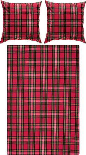 Erwin Müller warme Bettwäsche Flanell buntgewebt rot Größe 80x80 cm / 200x200 cm - hautsympathisch, atmungsaktiv, samtweich, 100% Baumwolle, mit Knopfverschluss von Erwin Müller