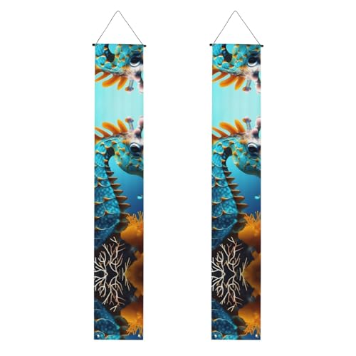 Blaues Seepferdchen-Aufdruck, Willkommensbanner zum Aufhängen, vertikale Flaggen, Party-Veranda-Schild, für Innen- und Außenbereich, 180 x 30 cm Blaues Seepferdchen-Aufdruck, Willkommensbanner zum Aufhängen, vertikale Flaggen, Party-Veranda-Schild, für Innen- und Außenbereich, 180 x 30 cm von Erwqavc