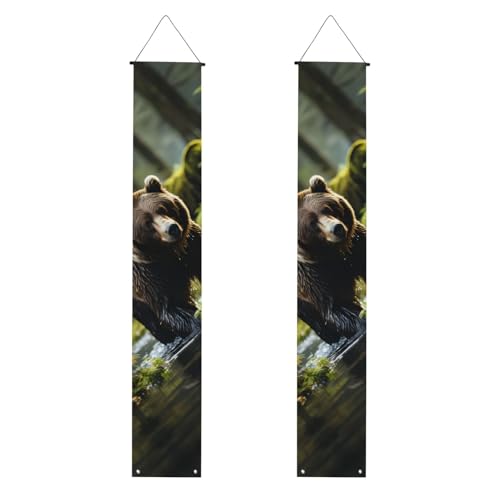 Brauner Bären-Aufdruck, Willkommensbanner, vertikale Flaggen, Party-Veranda-Schild, für Innen- und Außenbereich, 180 x 30 cm von Erwqavc