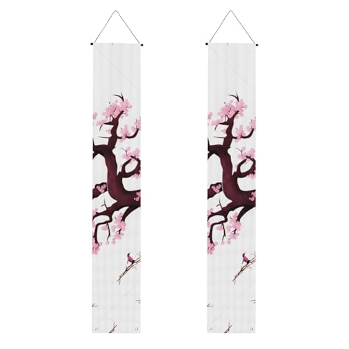 Kirschblüten-Baumdruck Willkommensbanner zum Aufhängen, vertikale Flaggen, Party-Veranda-Schild, für Innen- und Außenbereich, 180 x 30 cm von Erwqavc