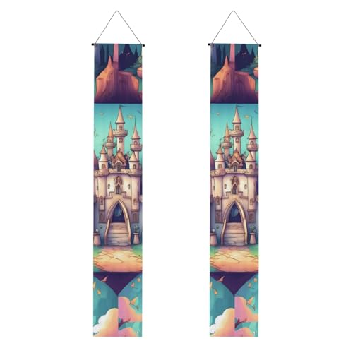 Klassisches Schloss-Druck, Willkommensbanner, vertikale Flaggen, Party-Veranda-Schild, für Innen- und Außenbereich, 180 x 30 cm von Erwqavc