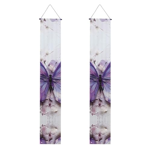 Lila Ölgemälde Schmetterling Druck Willkommen hängende Banner, vertikale Flaggen Party Veranda Schild, für Innen- und Außenbereich, Dekoration, 180 x 30 cm von Erwqavc