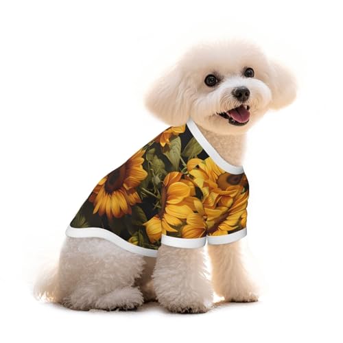 Mit dem gelben Sonnenblumen-Print aus reiner Baumwolle für Hunde und Katzen, bequeme Weste für kleine und mittelgroße Sommer-Winterkleidung Mit dem gelben Sonnenblumen-Print aus reiner Baumwolle für Hunde und Katzen, bequeme Weste für kleine und mittelgroße Sommer-Winterkleidung von Erwqavc