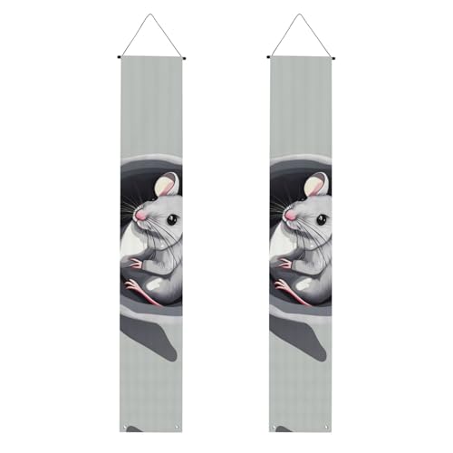 "Mouse in the Hole Print Welcome Hanging Banner, Vertical Flags Party Veranda Sign, for Indoor Outdoor Decor, 71 x 12 In von Erwqavc