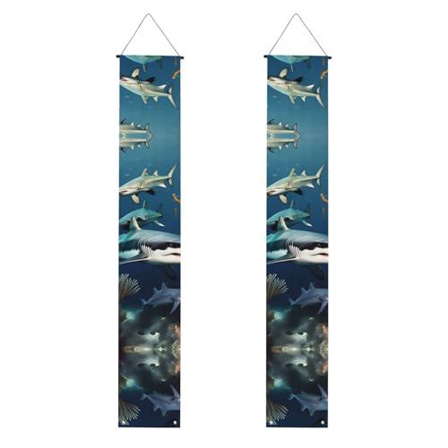 Sharks under the sea Print Welcome Hanging Banner, Vertical Flags Party Veranda Sign, for Indoor Outdoor Decor, 71 x 12 Zoll von Erwqavc