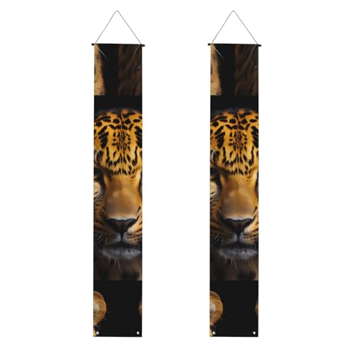 The Deep Eyed Leopard Print Welcome Hanging Banner, Vertical Flags Party Veranda Sign, for Indoor Outdoor Decor, 71 x 12 Inch von Erwqavc