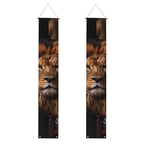 The Lion's Gaze Print Welcome Hanging Banner, Vertical Flags Party Veranda Sign, for Indoor Outdoor Decor, 71 x 12 Zoll von Erwqavc