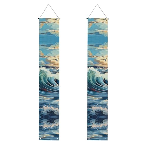 Wave Segelboot Möwe Druck Willkommen Hängendes Banner, vertikale Flaggen Party Veranda Schild, für Innen- und Außenbereich, Dekoration, 180 x 30 cm von Erwqavc