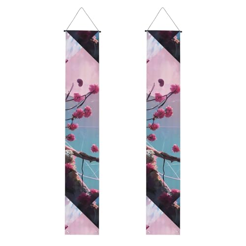 Willkommensbanner mit kleinen rosa Blumen, vertikale Flaggen, Party-Veranda-Schild, für Innen- und Außenbereich, 180 x 30 cm von Erwqavc