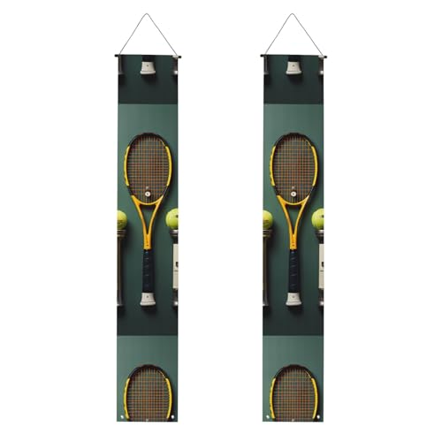 Willkommensbanner zum Aufhängen, Motiv: Tennisbälle und Schläger, vertikale Flaggen, Party-Veranda-Schild, für Innen- und Außenbereich, 180 x 30 cm von Erwqavc