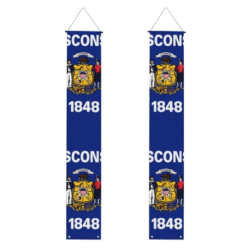 Wisconsin State Flag Print Welcome Hanging Banner, Vertical Flags Party Veranda Schild, für Innen- und Außenbereich, Dekoration, 180 x 30 cm von Erwqavc