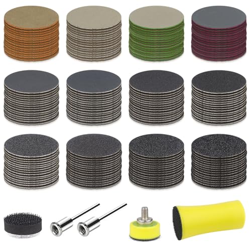 180 Stück Schleifpapier Klett Nasse Trockene 25mm Schleifpads Runde Sandpapier Schleifwerkzeug Mit 1/8 Zoll-Schaft Schleifpapier set (Körnung 60-10000) für Holz Metall Spiegel Schmuck Polieren von Erzekrim